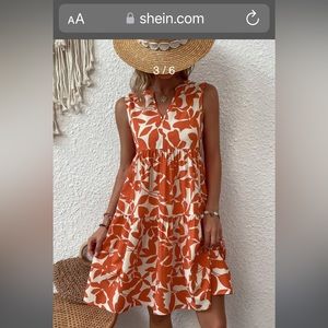 SHEIN VCAY Allover Plant Print Notch Neck Ruffle Hem Dress